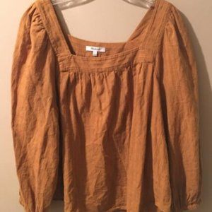 MADEWELL Women's Square Neck Bubble Sleeve Top in Plaid Sz L Mustard Yellow Fall